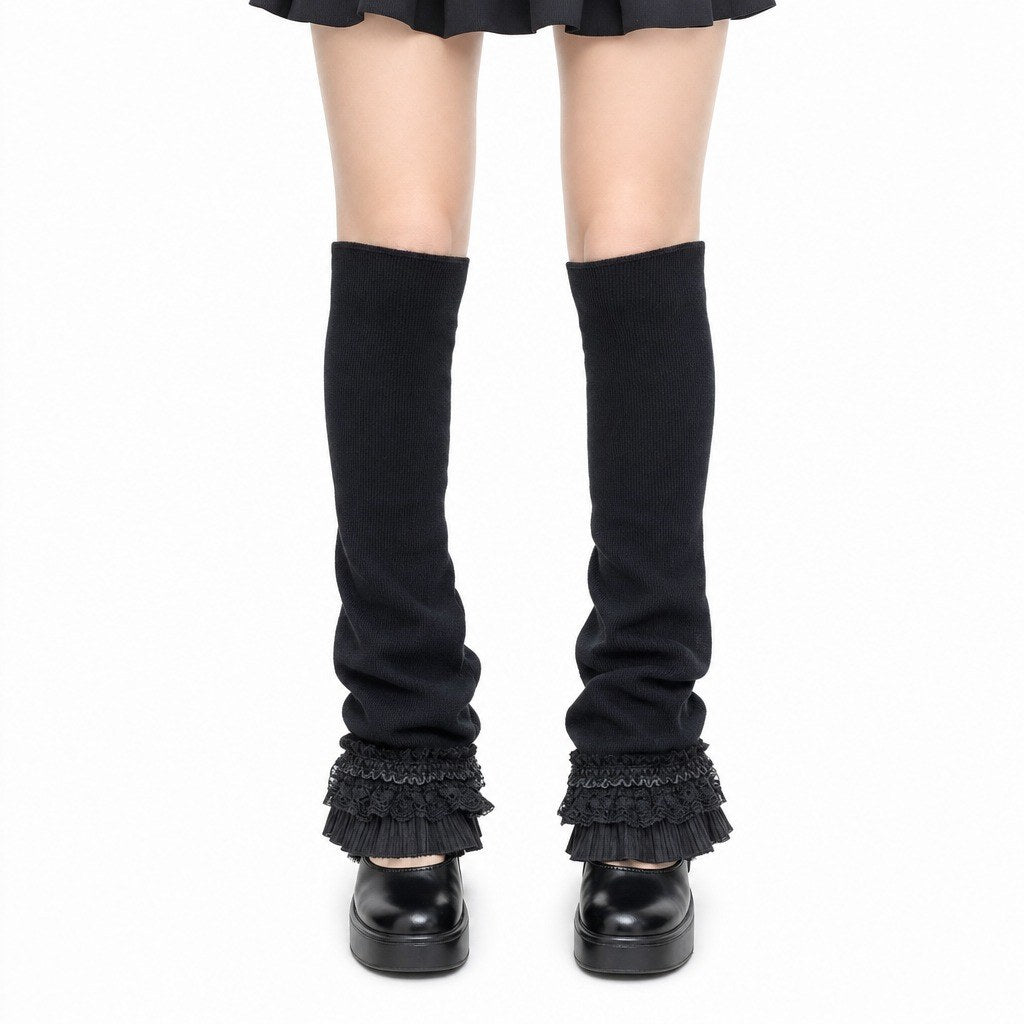 Lace Ruffle Leg Warmers with Suspender Straps - AltBrat