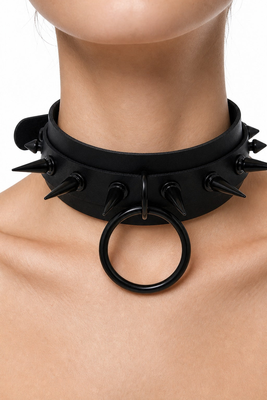 AltBrat Black Spiked Choker with O-Ring worn on model