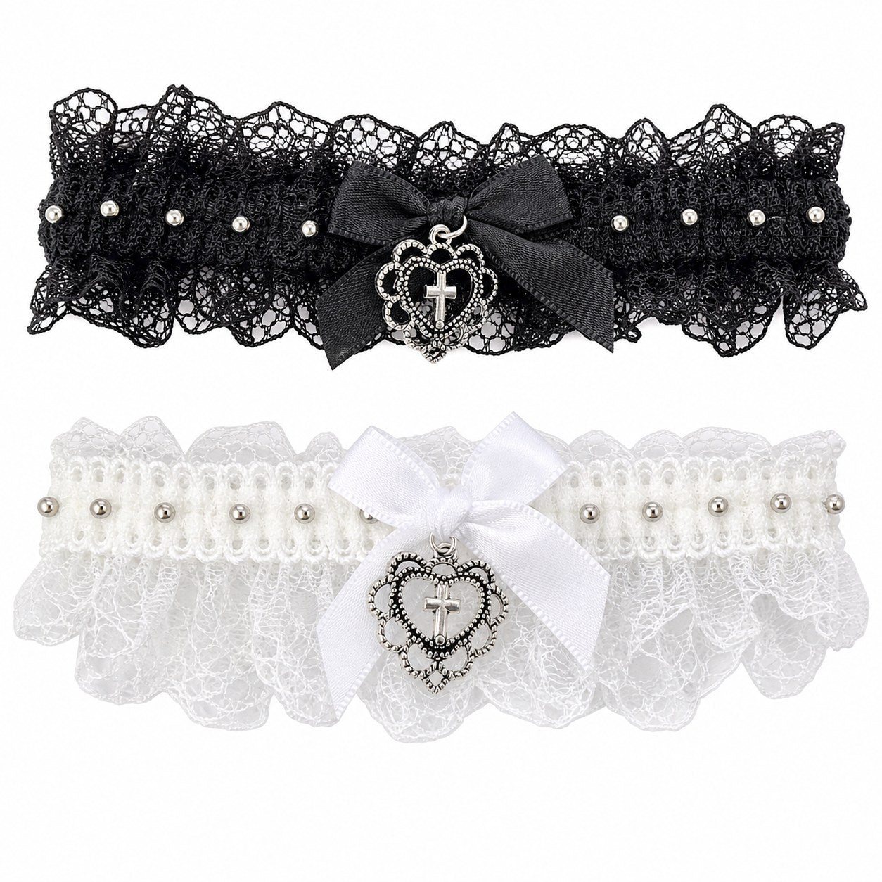 Black Lace Bow Cross Choker - AltBrat