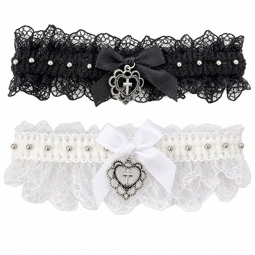 Black Lace Bow Cross Choker - AltBrat