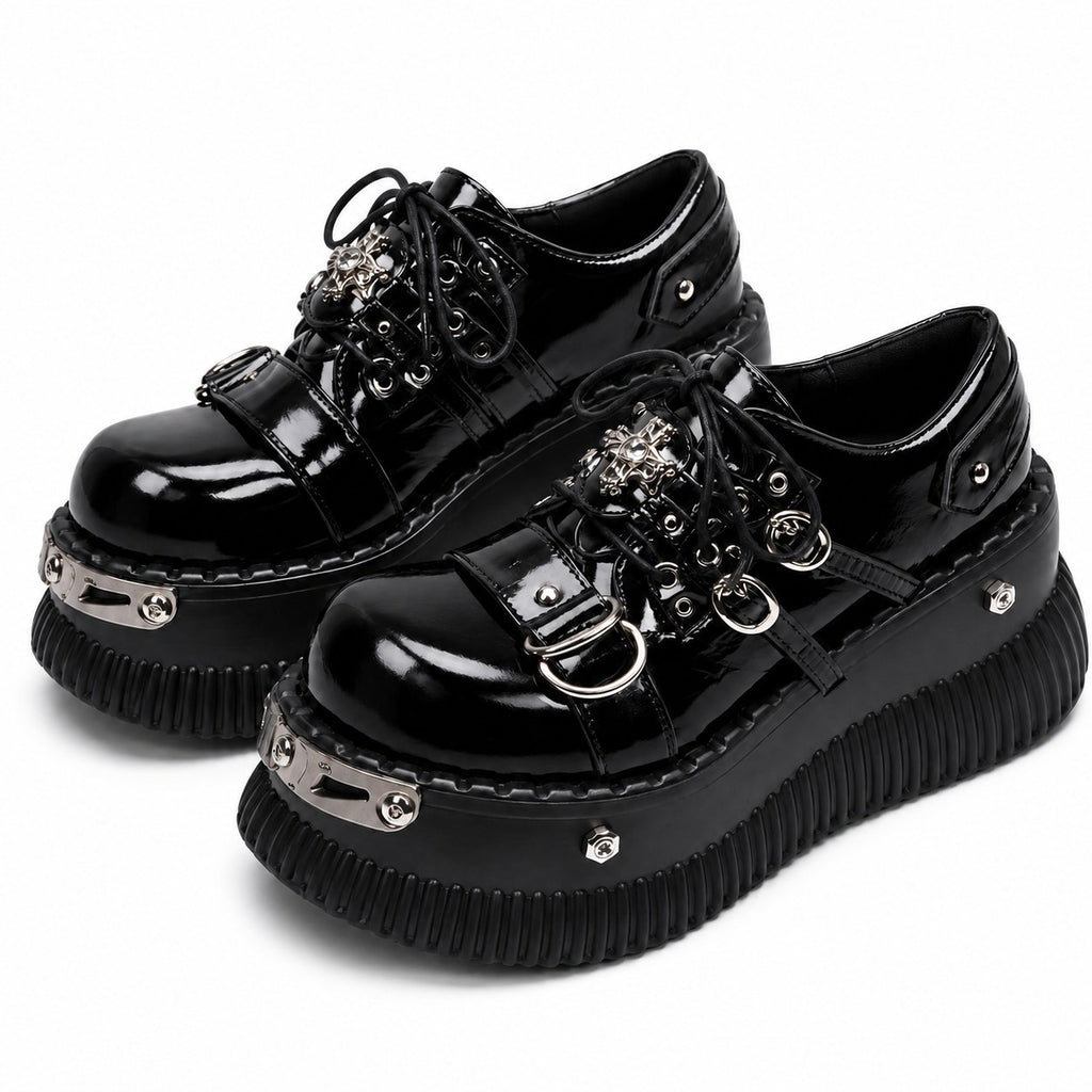 Chunky Black Platform Loafer Shoes - AltBrat