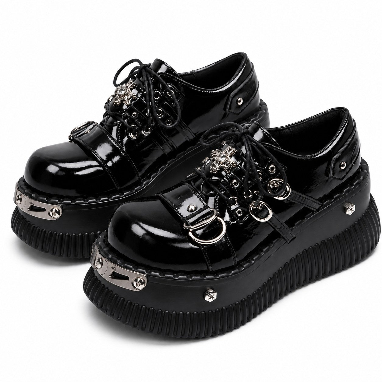 Chunky Black Platform Loafer Shoes - AltBrat