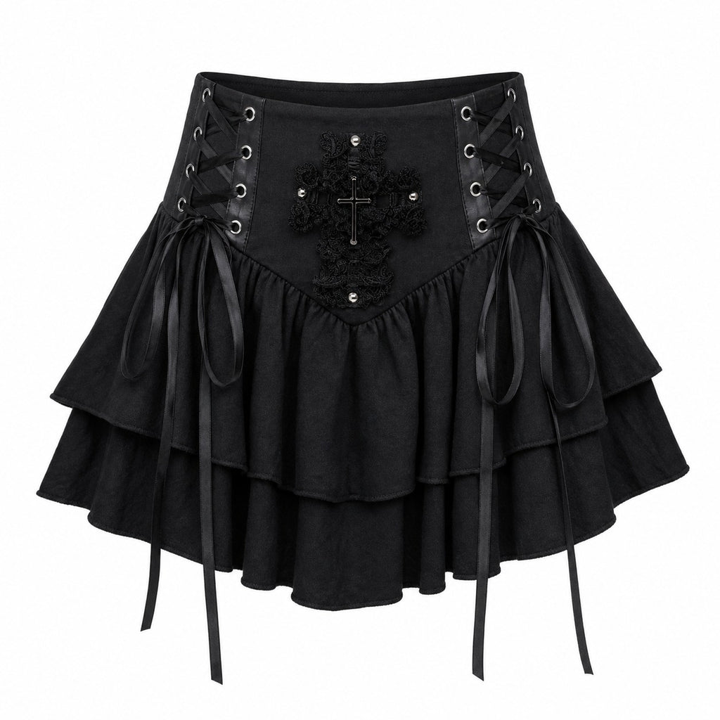 Cross Patch Lace-Up Tiered Ruffle Skirt product