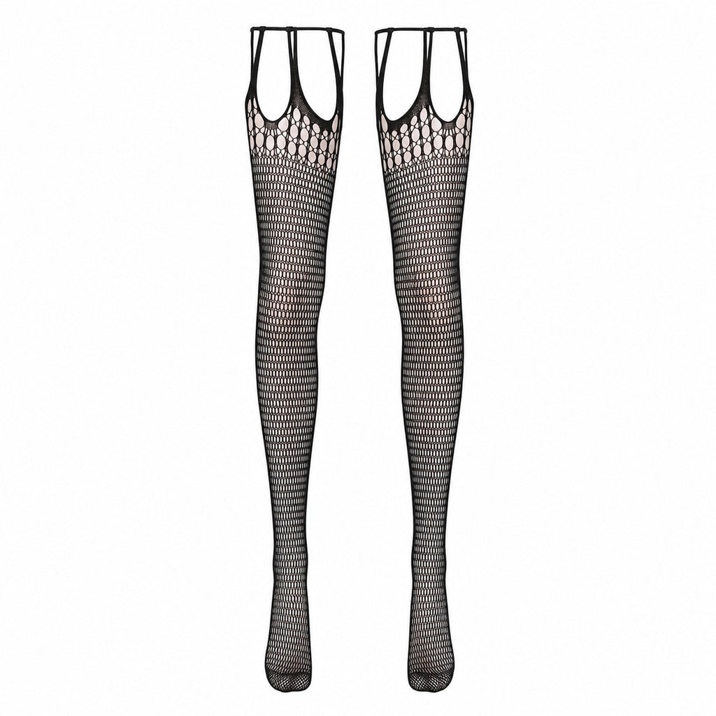 Cut-Out Fishnet Suspender Tights (Garter Look) - AltBrat