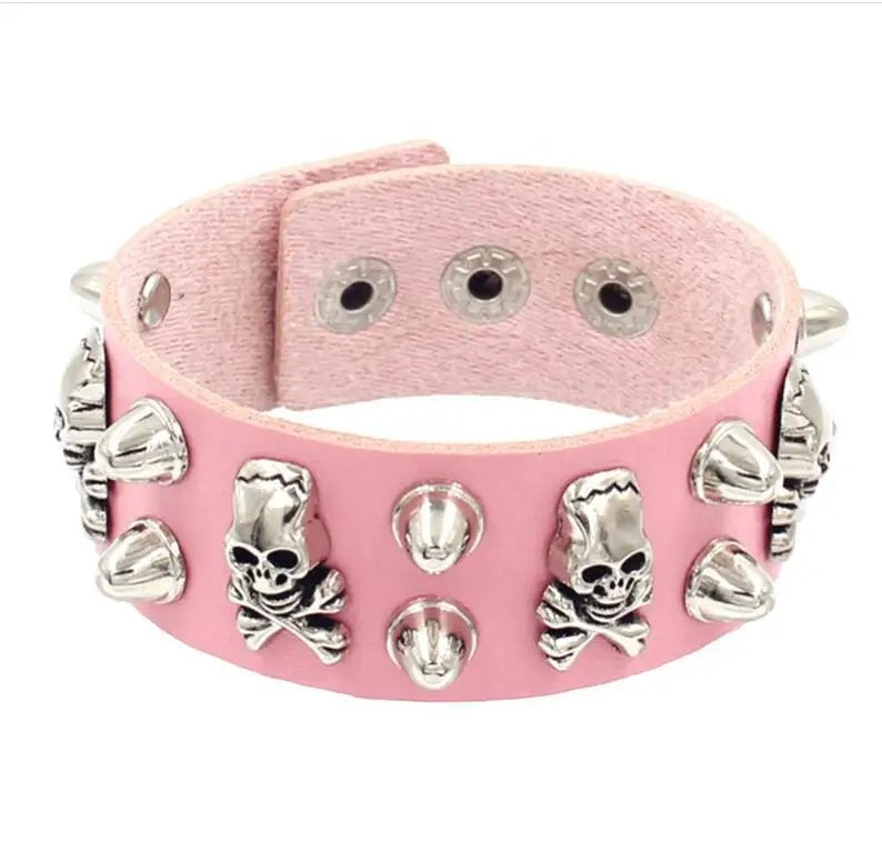 Cool Gothic PU Leather Studded Bracelet Adjustable Punk Goth Cuff Spike Bracelet Gothic Rivet Wristband for Men Women - AltBrat