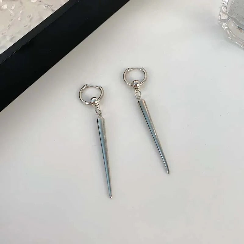 Gothic Silver Color Rivet Drop Earrings for Women Men Punk Hip Hop Metal Geometric Cone Pendant Earrings Y2K Party Jewel - AltBrat