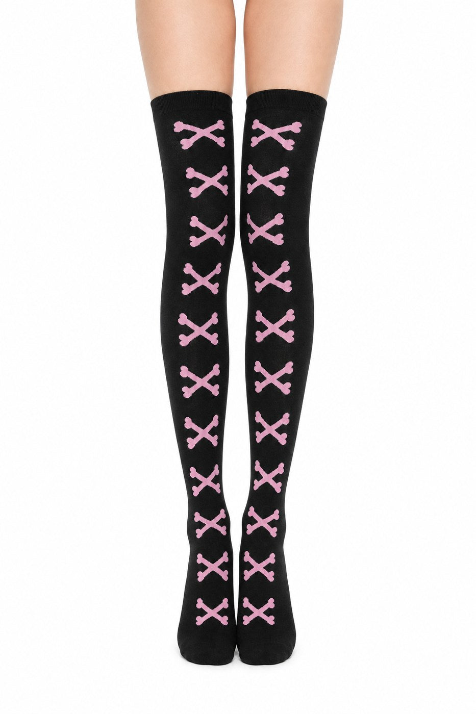 Heart Crossbones Over-Knee Thigh-High Socks worn - AltBrat