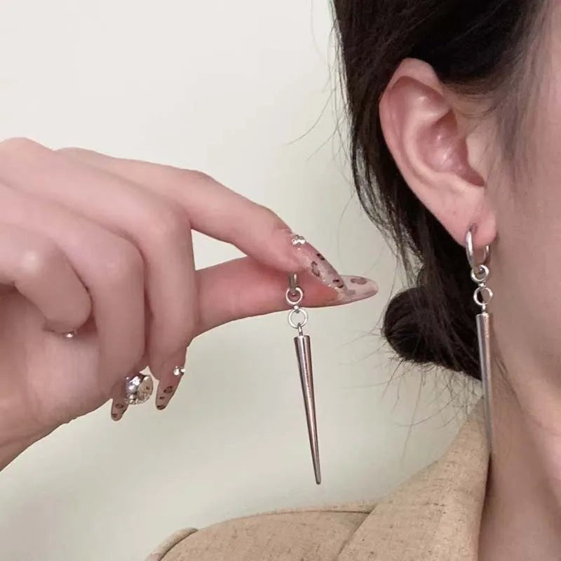 Gothic Silver Color Rivet Drop Earrings for Women Men Punk Hip Hop Metal Geometric Cone Pendant Earrings Y2K Party Jewel - AltBrat
