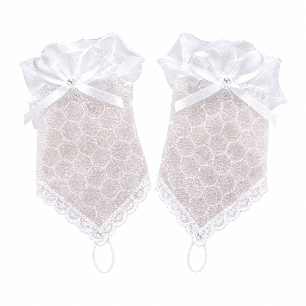 White Lace Fishnet Fingerless Gloves with Bow - AltBrat