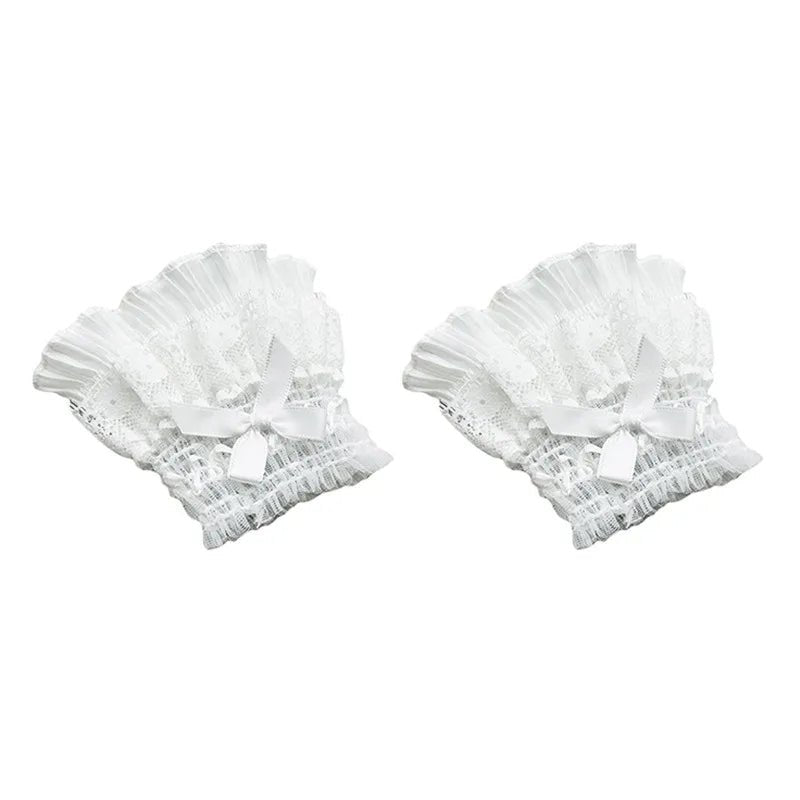 Gothic Lolita Hand Wrist Cuffs Bowknot LaceTrim Maid Cosplay Accessories For Women Girl Party - AltBrat
