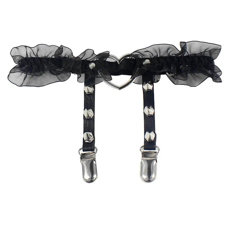 Women Elastic Pu Leather Leg Ring Garter Leglet Lingerie Belt Punk Heart Rivet Spike Thigh Goth Harajuku Harness Stockin - AltBrat