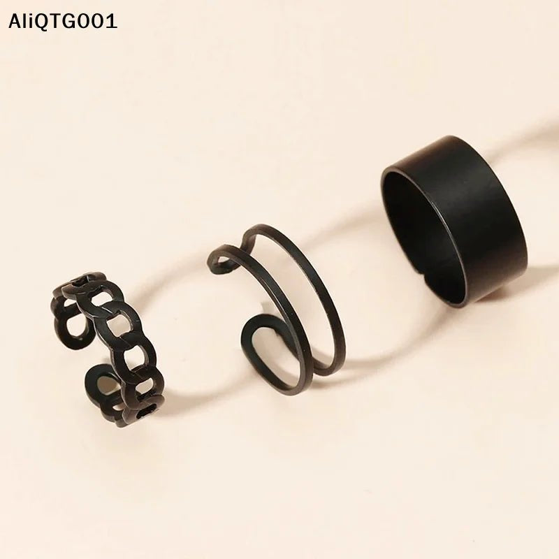 3/6pcs Vintage Black Punk Rings Set for Women Girls Simple Metallic Geometric Fashion Accessories - AltBrat
