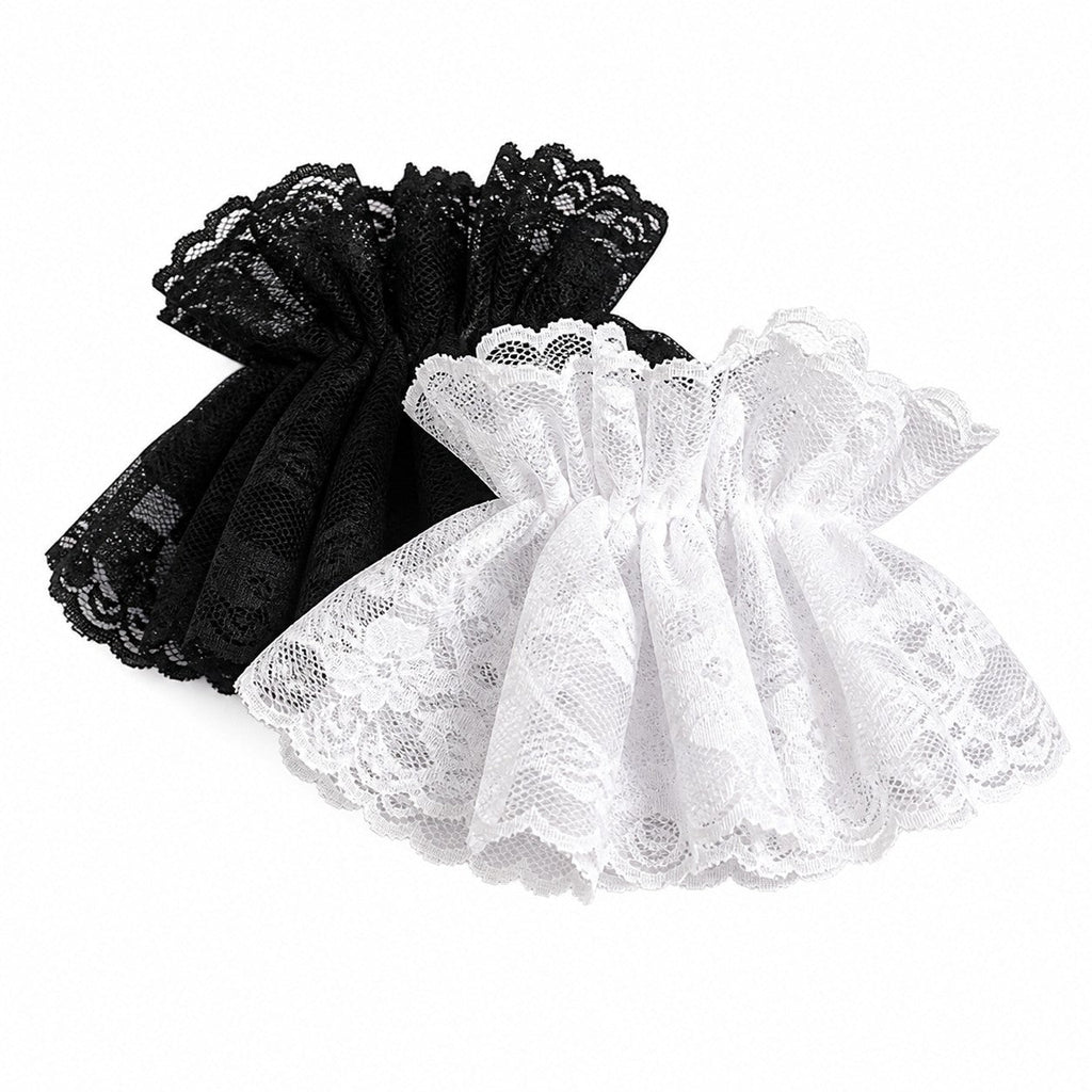 Lolita Short Hand Sleeve Gloves Steampunk Lolita Hand Sleeve Wrist Cuffs Ruffled Floral Lace Elastic Bracelet Clothing A