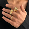 3pcs/set Punk Chunky Irregular Rings For Men Women Geometric Adjustable Liquid Metal Open Finger Rings Statement Jewelry - AltBrat