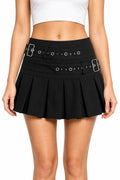 Double Belt Pleated Micro Mini Skirt - AltBrat