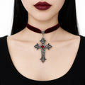 Velvet Choker with Ornate Gothic Cross Pendant - AltBrat