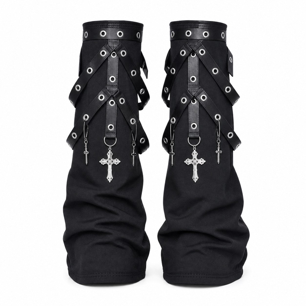 Eyelet Strap Leg Warmers with Cross Charms - AltBrat