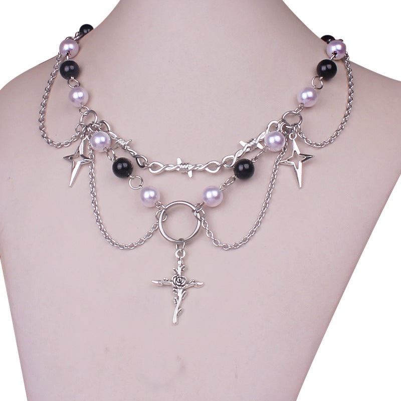 Faux Pearl Cross Necklace - Necklaces & Chokers detail view 9 | Cute Splikes