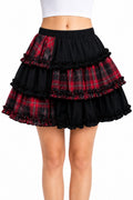 Black & Red Plaid Tiered Lolita Mini Skirt - AltBrat