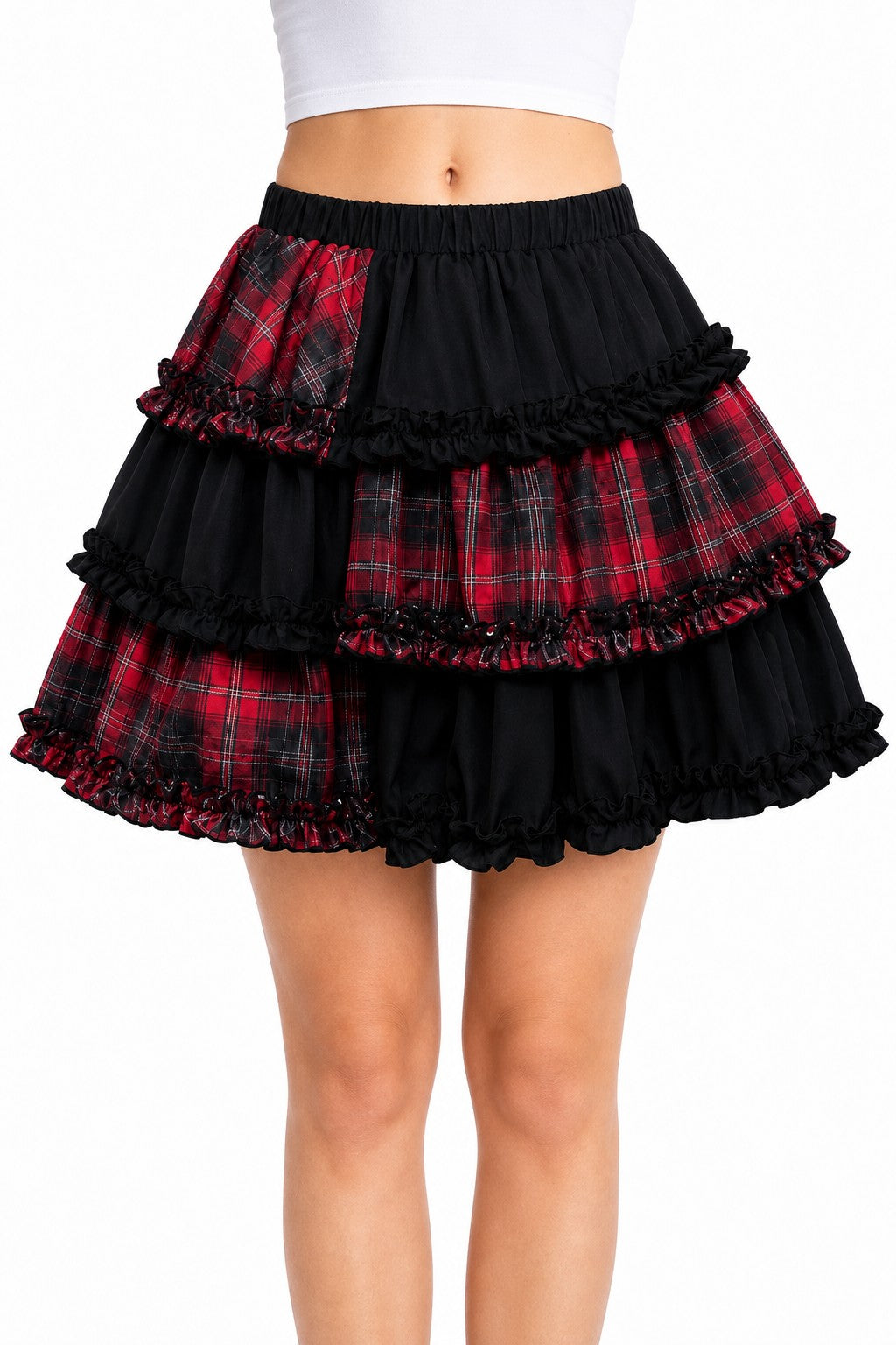 Black & Red Plaid Tiered Lolita Mini Skirt - AltBrat