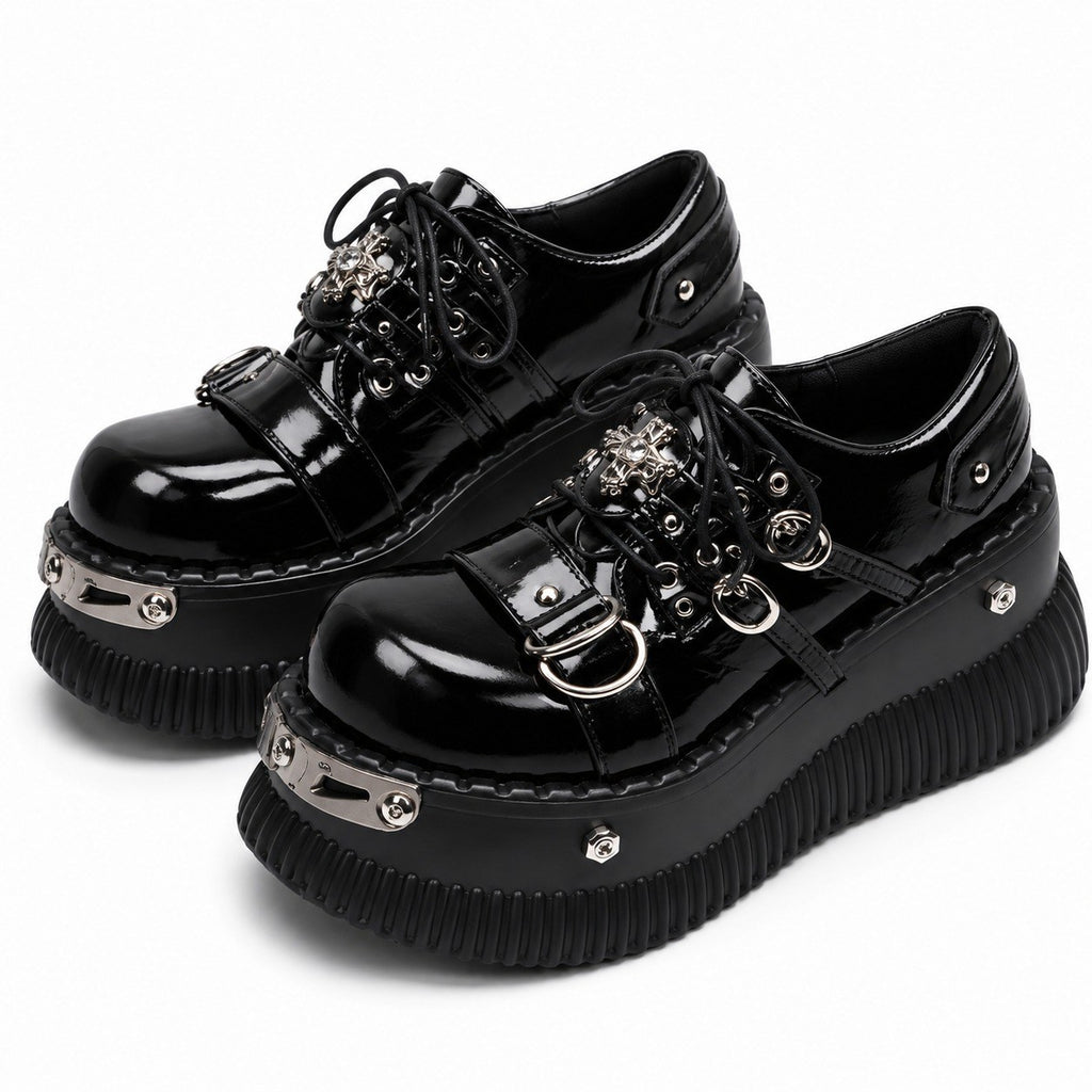 Chunky Black Platform Loafer Shoes - AltBrat