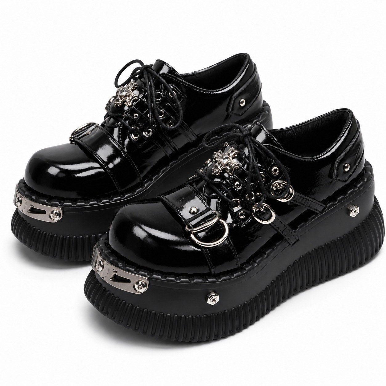 Chunky Black Platform Loafer Shoes - AltBrat