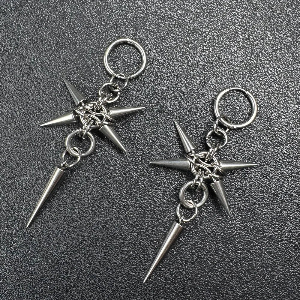 Gothic Stainless Steel Hoops Spike Piercing Long Dangle Earrings Handmade Punk y2k Chainmail Rivet Drop Earrings Rock Je - AltBrat