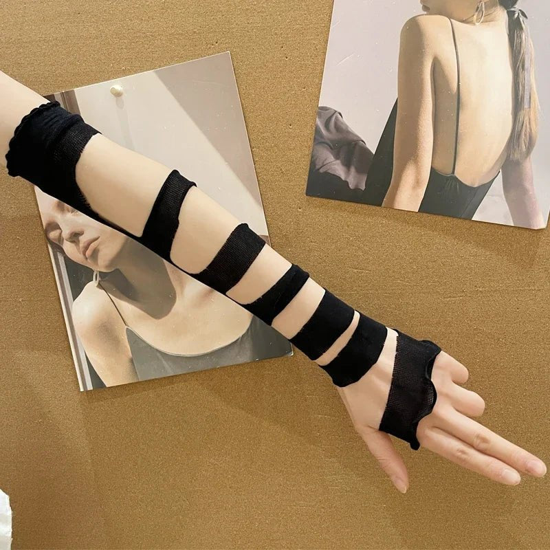Women's Fingerless Bandage Gloves Retro JK Lolita Anime Concealing Hand Gloves Y2k Gothic Punk Hot Girl Ruffle Half-palm - AltBrat