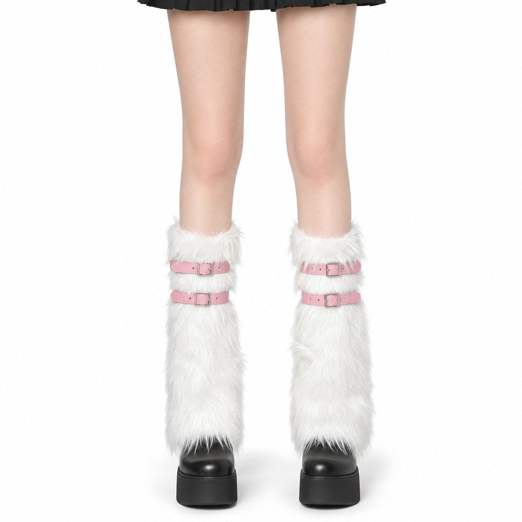Faux Fur Leg Warmers with Buckle Straps - AltBrat