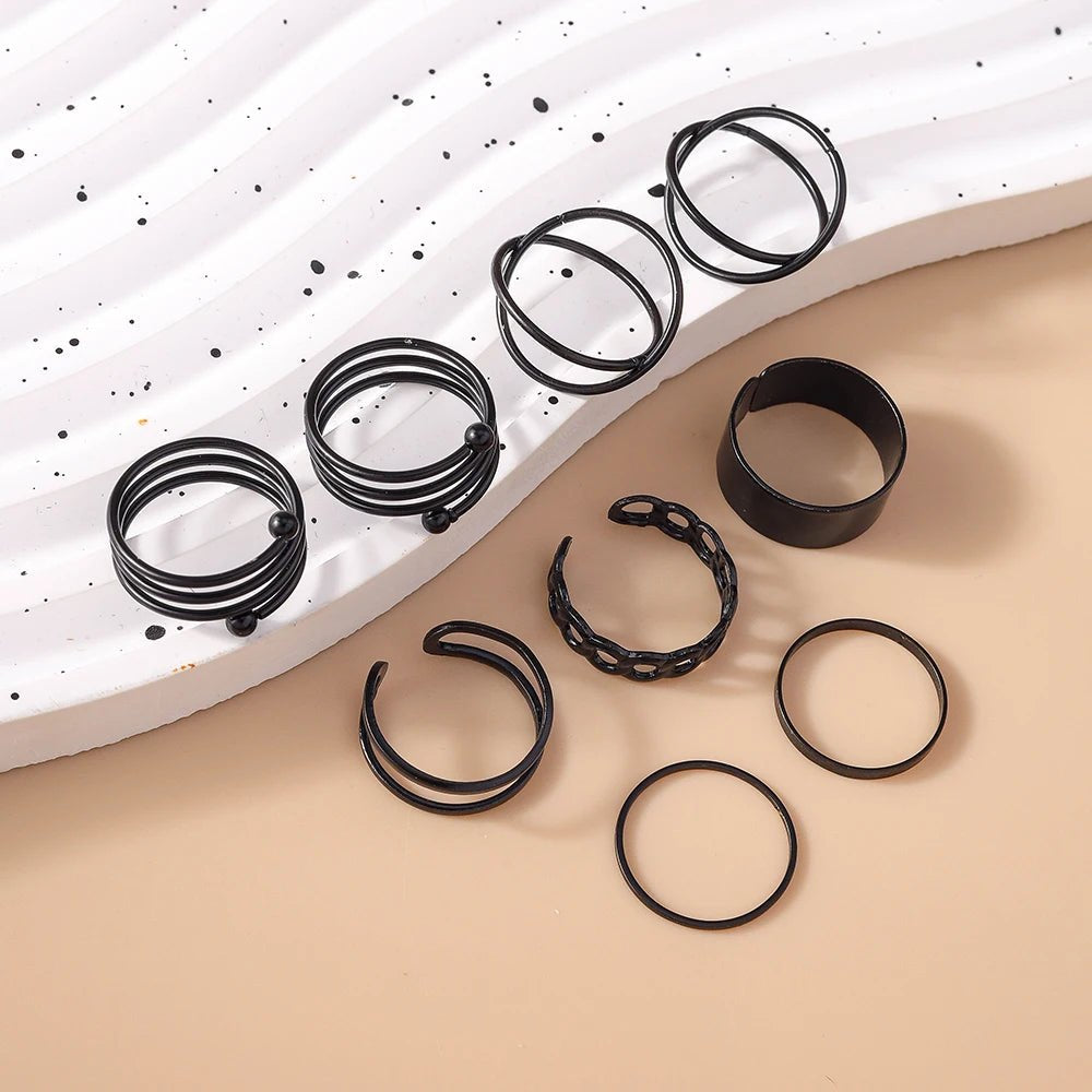 Aihua Punk Black Hollow Round Finger Rings for Women Men Vintage Gothic Geometric Cross Finger Ring Set Party Jewelry Gi - AltBrat