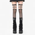 Fishnet Flare Leg Warmers with Heart Buckles - AltBrat