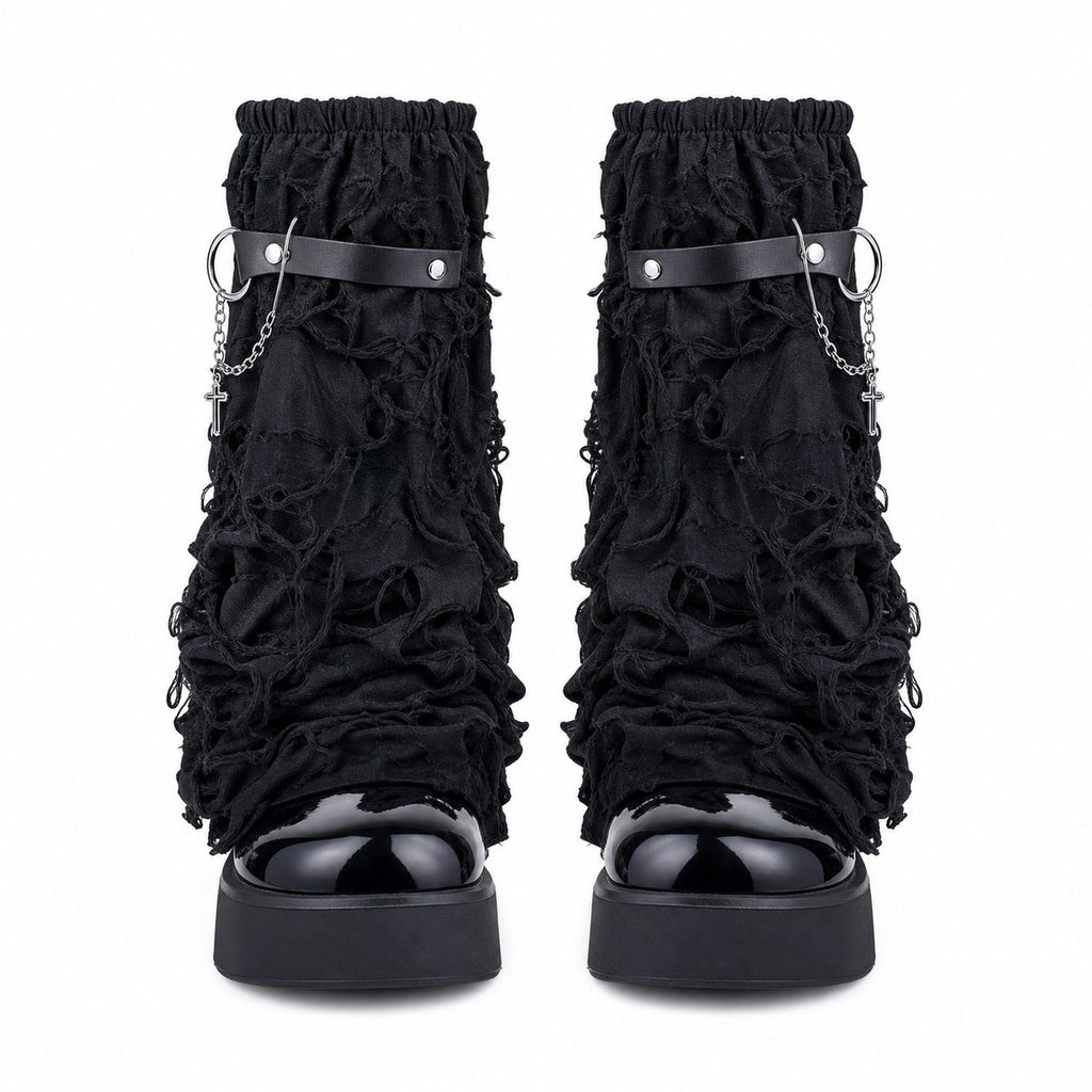 Ripped Distressed Leg Warmers with Cross Charm - AltBrat