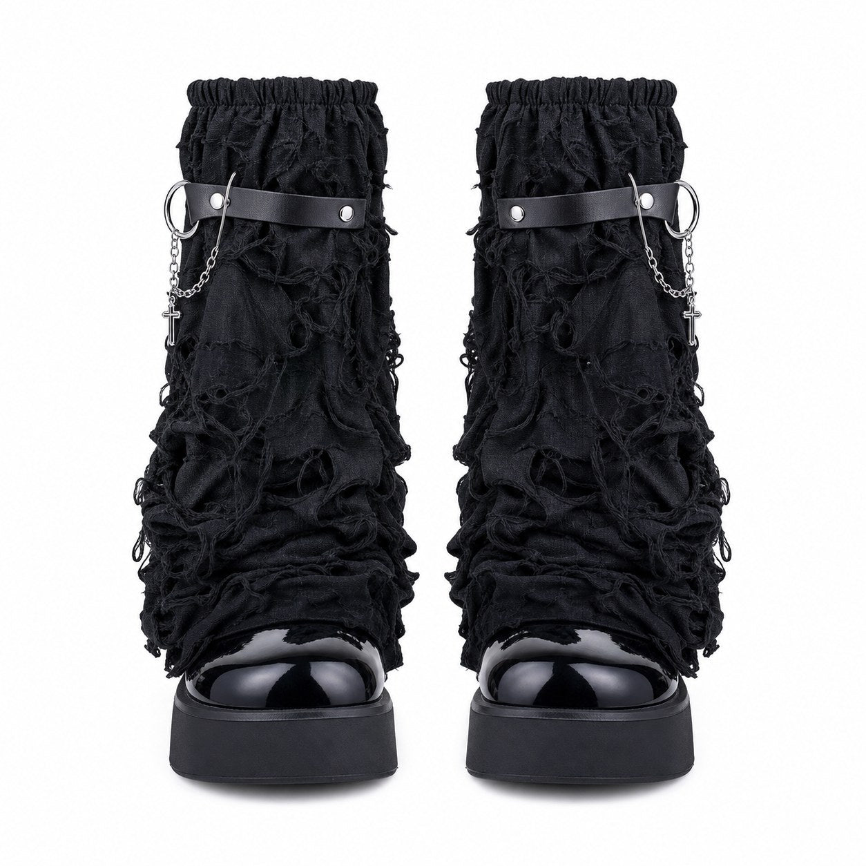 Ripped Distressed Leg Warmers with Cross Charm - AltBrat