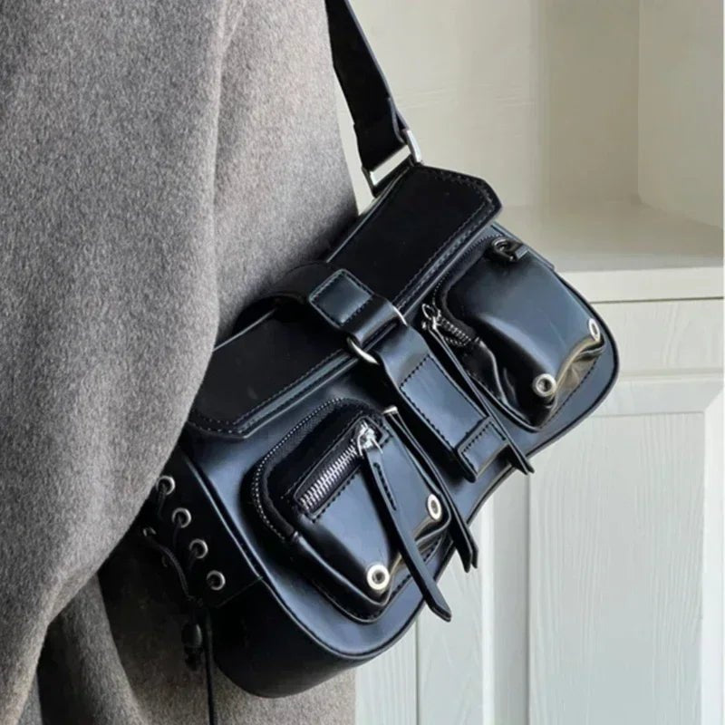 Y2K Korean Women Harajuku Vintage Gothic Black Hand Bag Aesthetic Elegant Punk Wallet Purse Handbags Shoulder Trend Tote - AltBrat