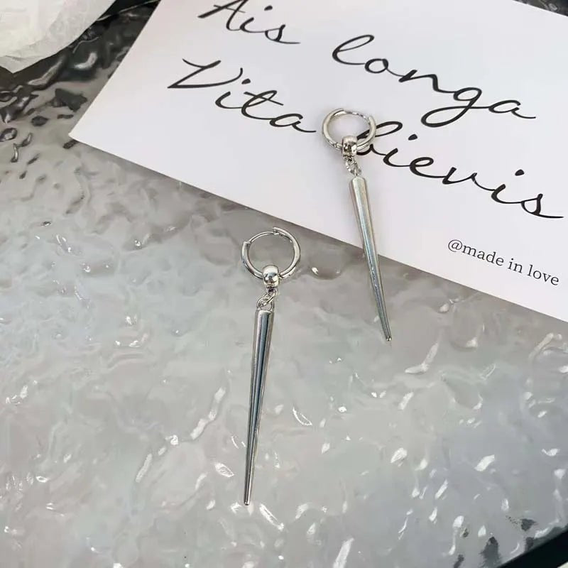 Gothic Silver Color Rivet Drop Earrings for Women Men Punk Hip Hop Metal Geometric Cone Pendant Earrings Y2K Party Jewel - AltBrat