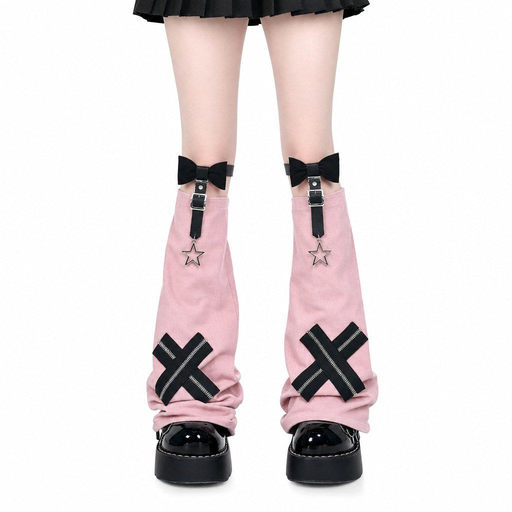 Bow Buckle Flare Leg Warmers with Star Charm - AltBrat