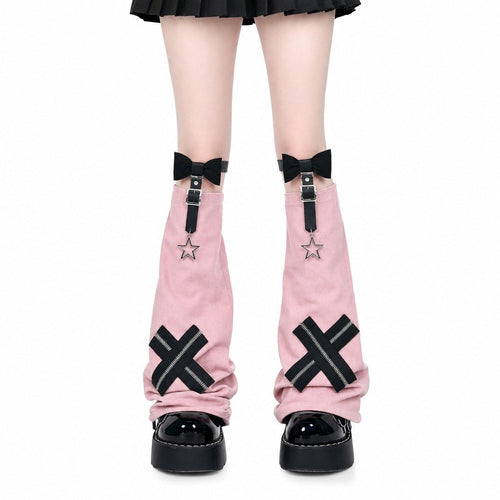 Bow Buckle Flare Leg Warmers with Star Charm - AltBrat