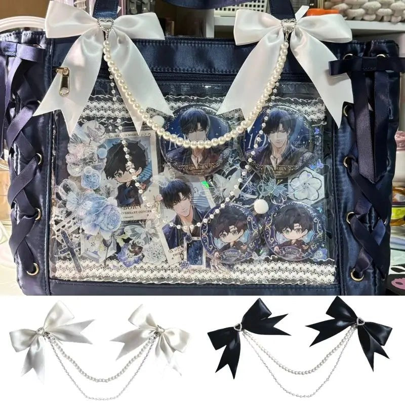 DIY Ribbon Bow Pendant Itabag Decor Lolita Gothic Pearl Bow Brooch Luggage Pendant Itabag Exquisite Decorative Bag Chain - AltBrat