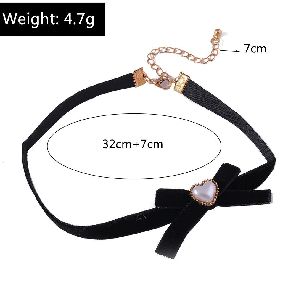 Fashion Black Bowknot Necklace Gothic Heart Lace Velvet Choker Necklaces for Women Girls Party Club Jewelry Gifts - AltBrat
