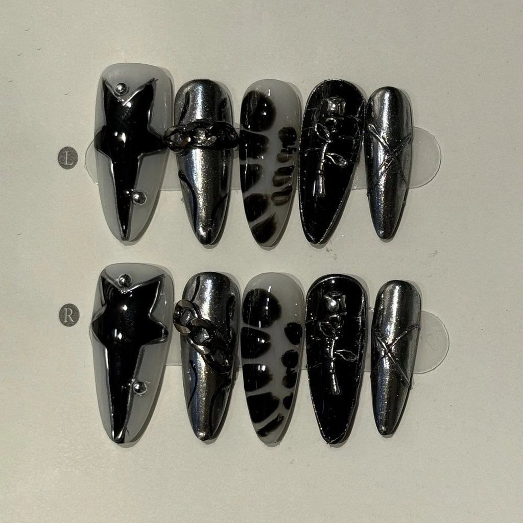 Long Stiletto Press on Fake Nails Blue Heart Diamond Bow Decoration False Nail Y2K Fashion Artificial Nail Handmade Acry - AltBrat