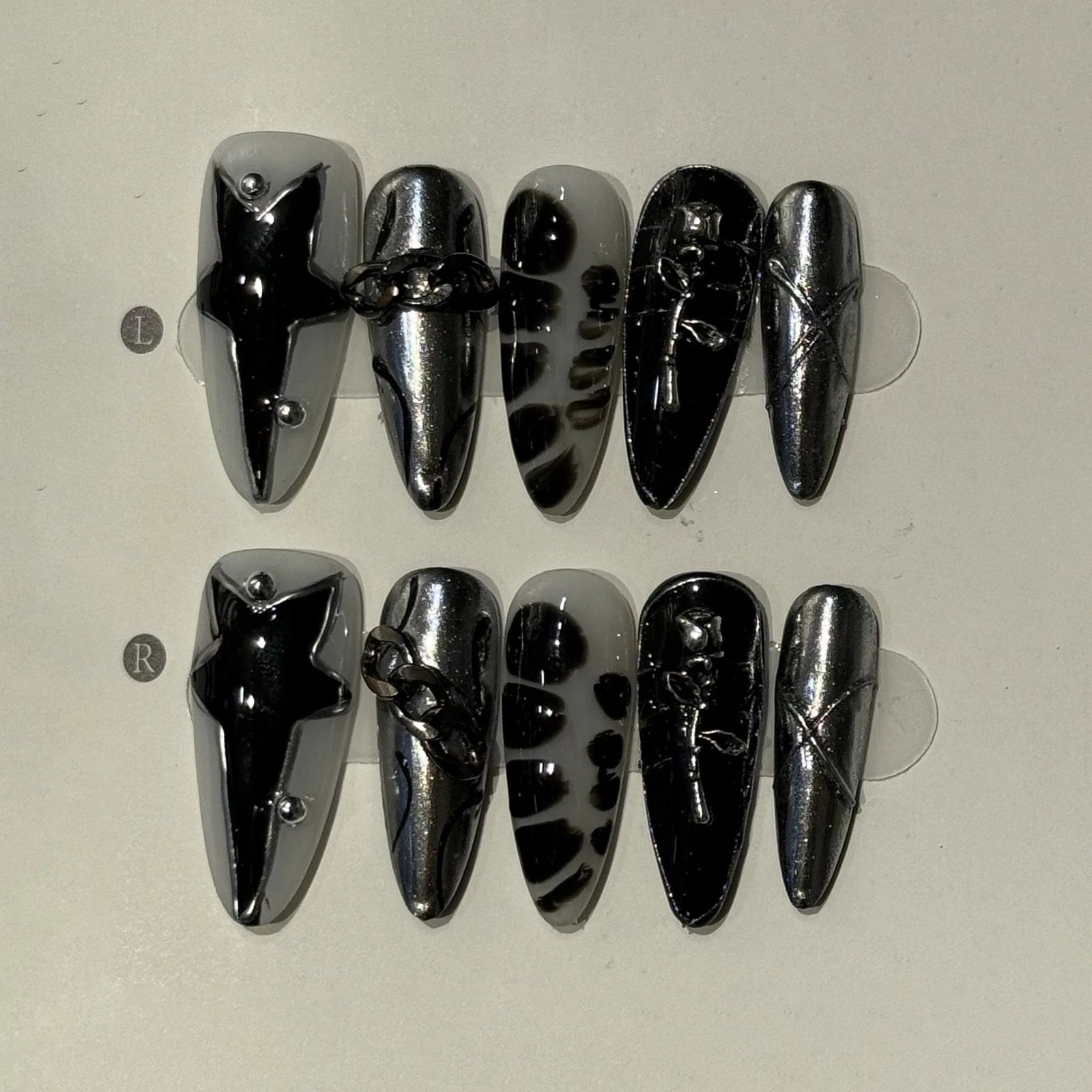 Long Stiletto Press on Fake Nails Blue Heart Diamond Bow Decoration False Nail Y2K Fashion Artificial Nail Handmade Acry - AltBrat
