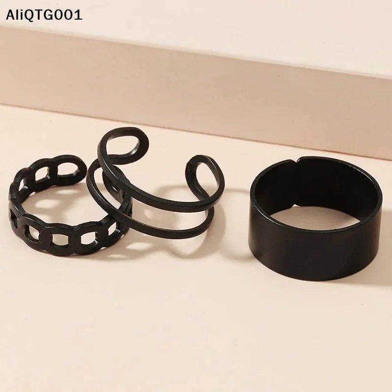 3/6pcs Vintage Black Punk Rings Set for Women Girls Simple Metallic Geometric Fashion Accessories - AltBrat