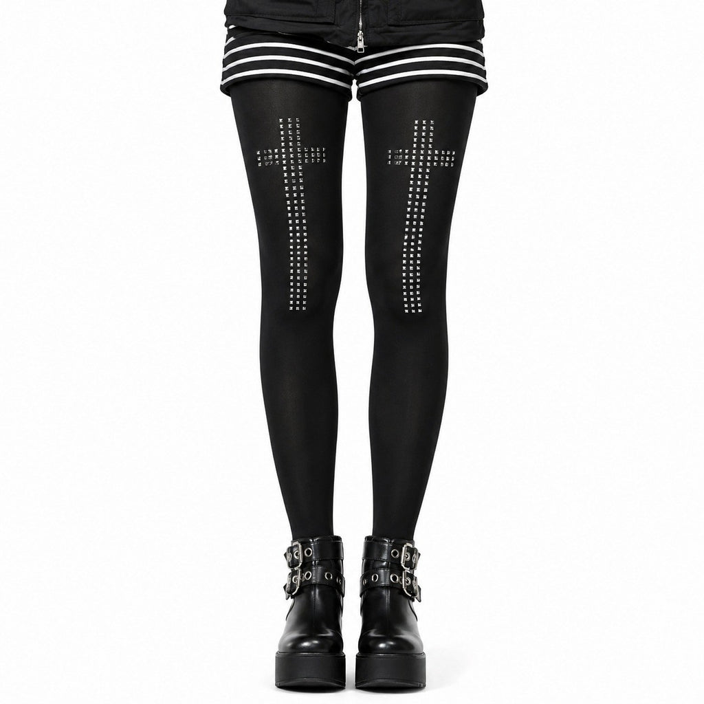 Rhinestone Cross Sheer Tights - AltBrat