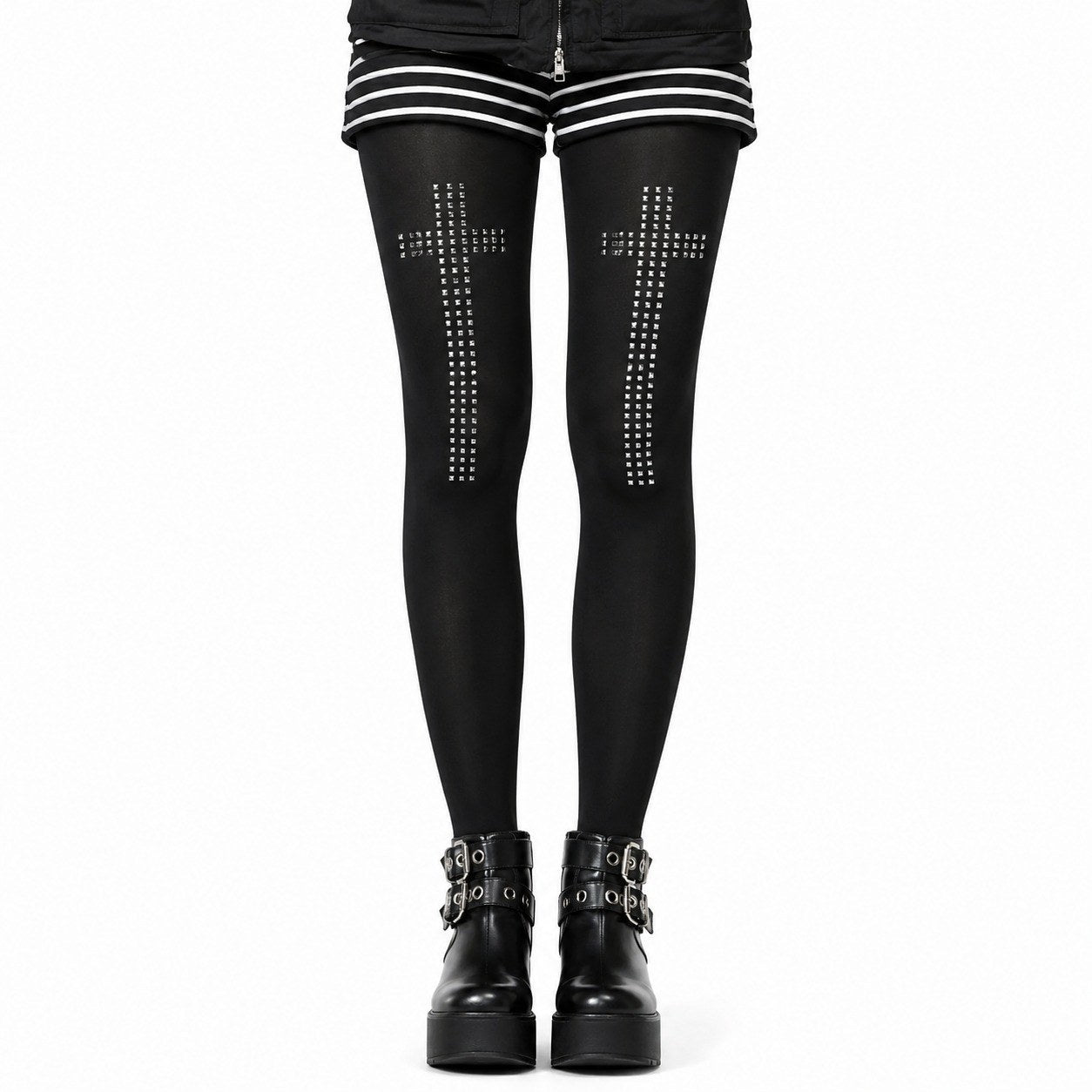 Rhinestone Cross Sheer Tights - AltBrat