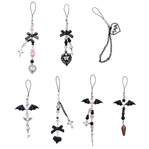 Goth Y2K Phone Charm Pendant Kawaii-Key Chain For Bag Accessory Women Guitar Strap Lanyard Beaded Keychain Pendant - AltBrat