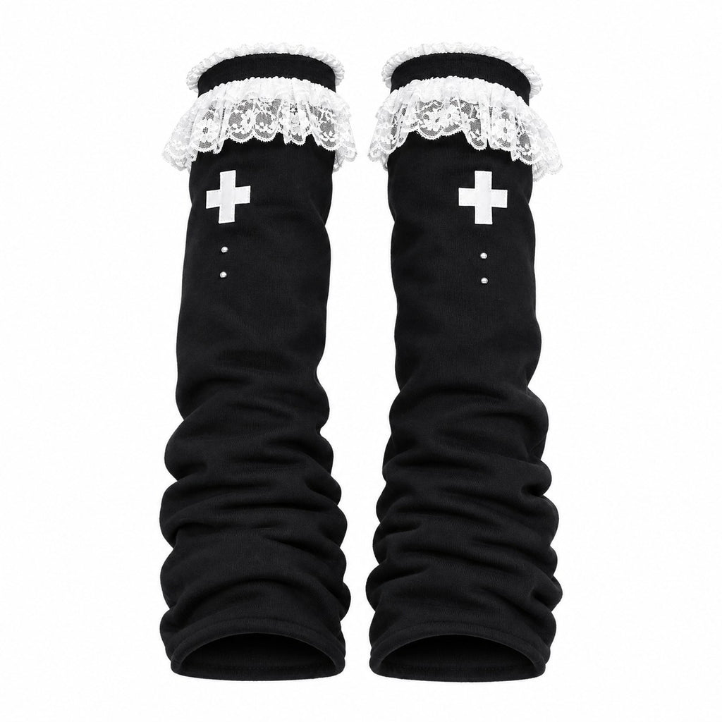 Lace Flare Leg Warmers with Cross Studs - AltBrat