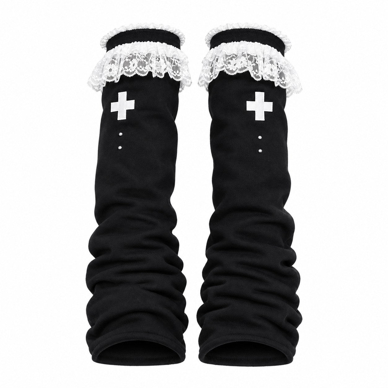 Lace Flare Leg Warmers with Cross Studs - AltBrat