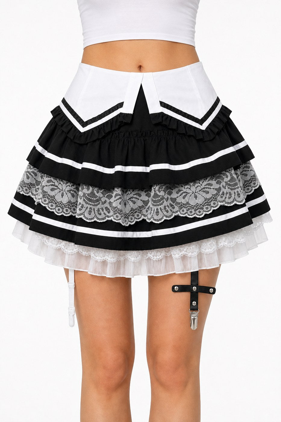 Striped Lace Tiered Cake Skirt - AltBrat