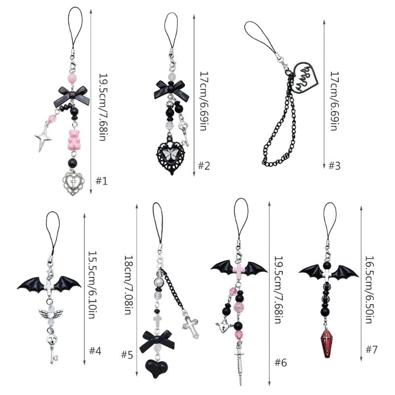 Goth Y2K Phone Charm Pendant Kawaii-Key Chain For Bag Accessory Women Guitar Strap Lanyard Beaded Keychain Pendant - AltBrat