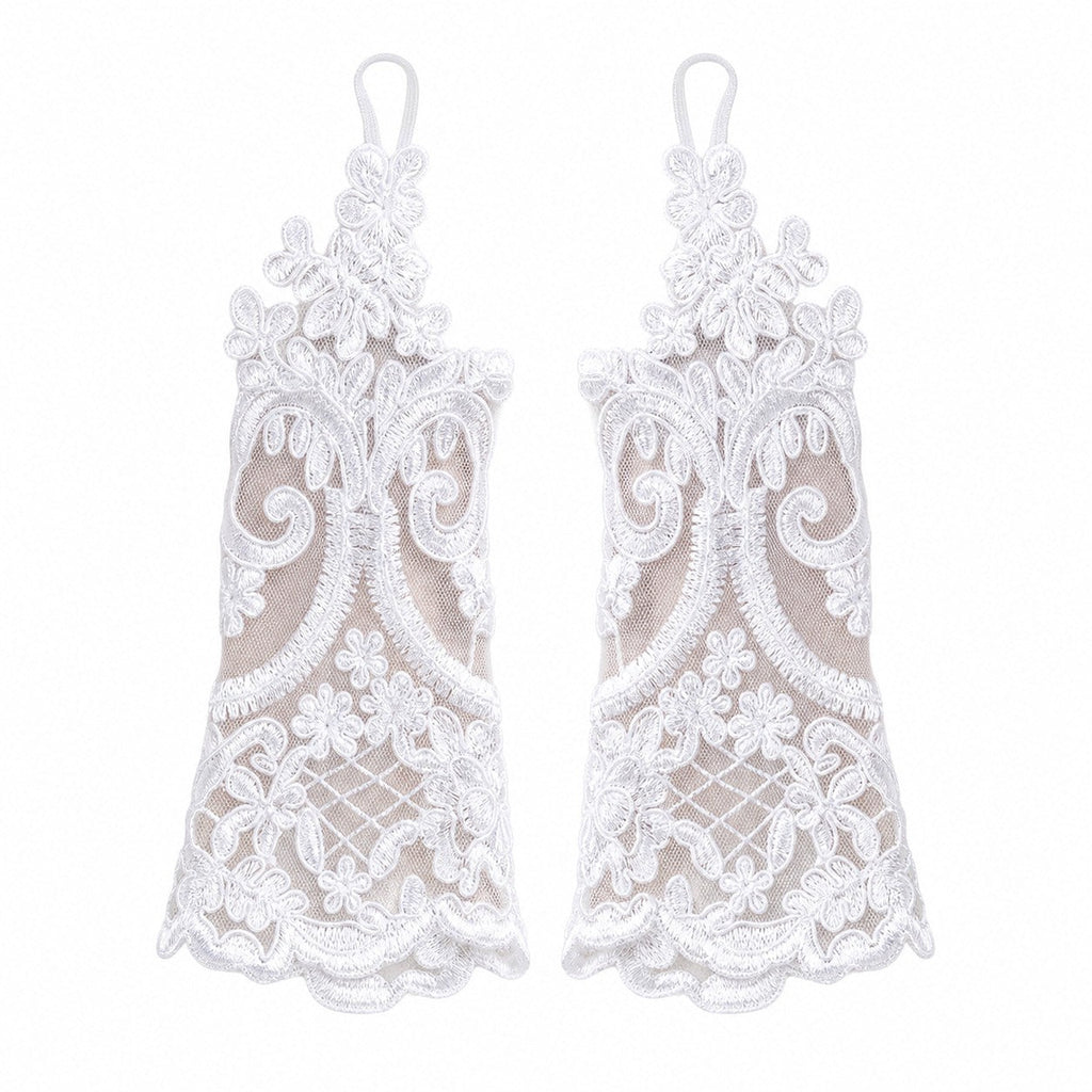Short Lace Gloves with Hook Gothic Fingerless Glove Cuffs Embroidery Glove Delicate Wristband